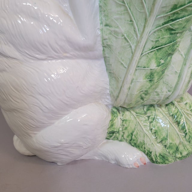 Italian Porcelain Rabbit Sculptural Accent Table Stand With Lettuce Cabbage Leaf Top, C. 1970s For Sale - Image 11 of 16