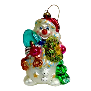 1980s Hollywood Regency Americana Christmas Glass Snowman Ornament, After Radko.