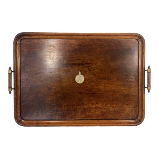 The Silver Garter & Buckle Antique Scottish Mahogany Butler's Serving Tray With Brass Accented Handles, Late 19th. Century For Sale