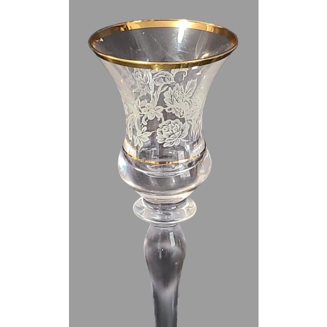 Mikasa Late 20th Century Mikasa Crystal Pair of Lace Floral Candle Holders Gilded Rim For Sale - Image 4 of 6