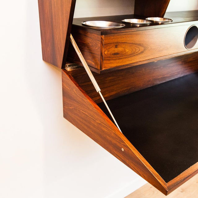 Wood Vintage Danish Modern Wall Mounted Rosewood Dry Bar by Erik Buck for Dyrlund For Sale - Image 7 of 18