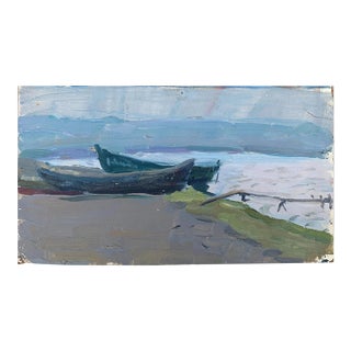 Summer Painting River Rural Landscape Impressionism Antique Oil Painting Original Soviet Art Ukrainian Artist Sokolovsky G. 20-34,5 1970s For Sale
