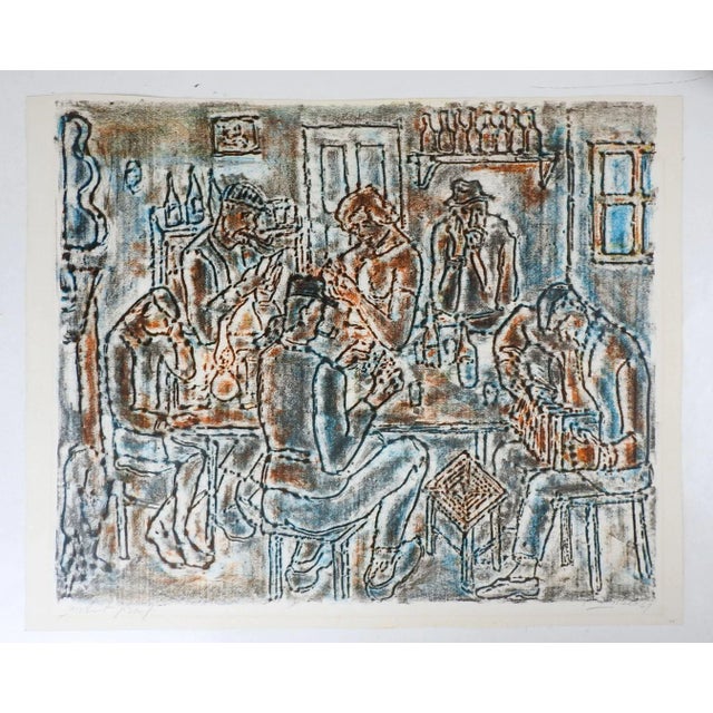 Vintage 1967 Gyula Zilzer Abstract Tavern Scene Lithograph For Sale - Image 4 of 5