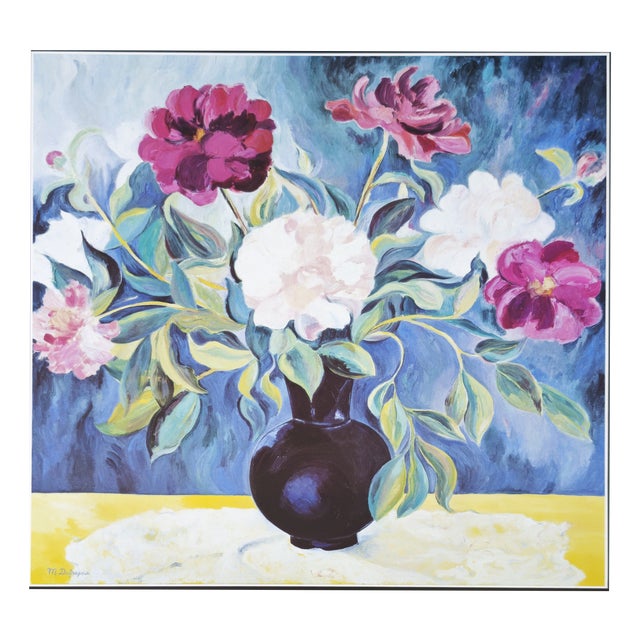 Original Peonies in a Dark Vase Poster by Martine Dufresne, 1992 For Sale