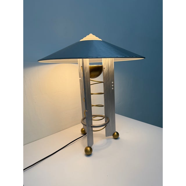 Metal Robert Sonneman Modernist Aluminum and Brass Table Lamp for Kovacs, 1990 For Sale - Image 7 of 17
