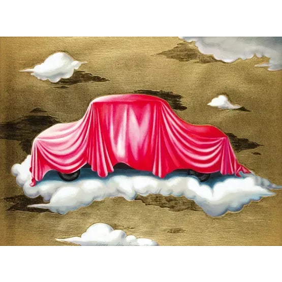1991 Colored Lithography, Gilded " Car on Heaven" by Milan Kunc For Sale - Image 10 of 11