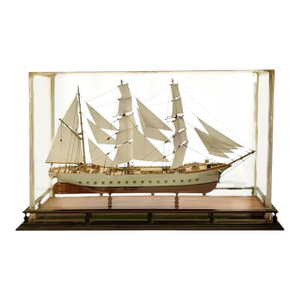 Late 20th Century Ship Model in Glass and Wood Display Case Vintage Classic Nautical Maritime Decor