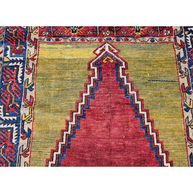 19th Century Anatolian Ladik Prayer Area Rug, Handwoven, Red & Yellow, 5' x 7' For Sale - Image 11 of 15