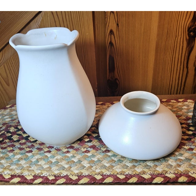 Cream Vintage Hyalyn White Creamware Pottery - Set of Two For Sale - Image 8 of 13