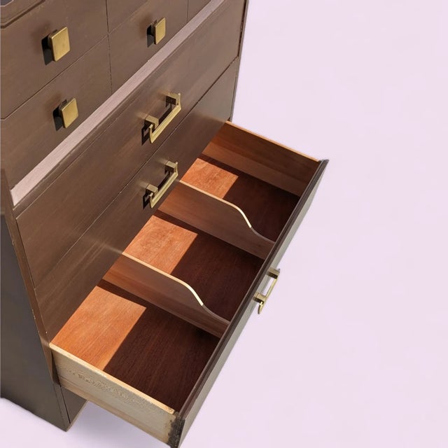 Mid-Century Modern Six-Drawer Tallboy Dresser With Brass Handles For Sale - Image 9 of 10