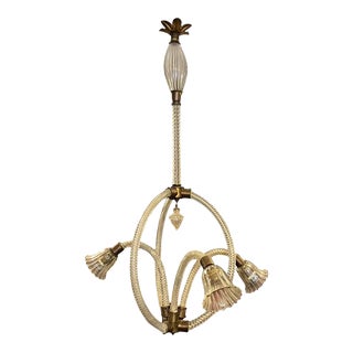 1950s Mid-Century Modern Murano Glass and Brass Chandelier by Barovier For Sale