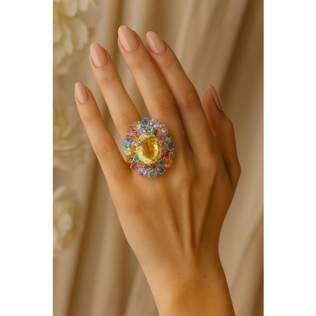 Gemstone Bochic “Orient” Vintage Amethyst, Lemon Quartz & Citrine Ring Set In 18K Gold & For Sale - Image 7 of 15
