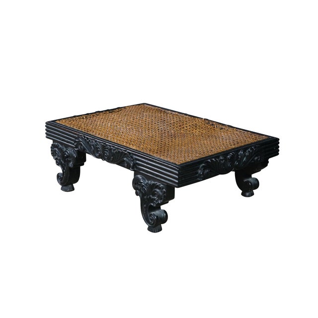 Rococo Rare Antique Anglo-Indian Ceylonese Ebony Carved Woven Wicker Footstool 18" For Sale - Image 3 of 16