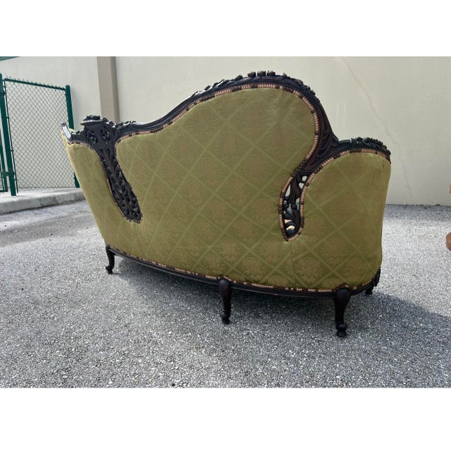 Mid 19th Century Victorian Carved Dark Walnut Sofa and Chair For Sale - Image 5 of 18