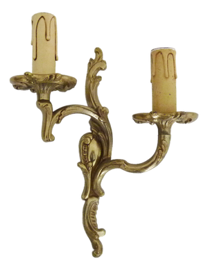 One Double-Light Bronze Wall Sconce with Acanthus Leaf Motif, 1950s