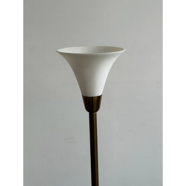 Mid-Century Modern Vintage Brass Torchiere Floor Lamp For Sale - Image 3 of 8
