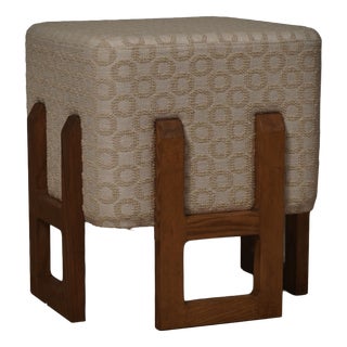 Art Deco Pouf in Wood and White Cream, 1990 For Sale