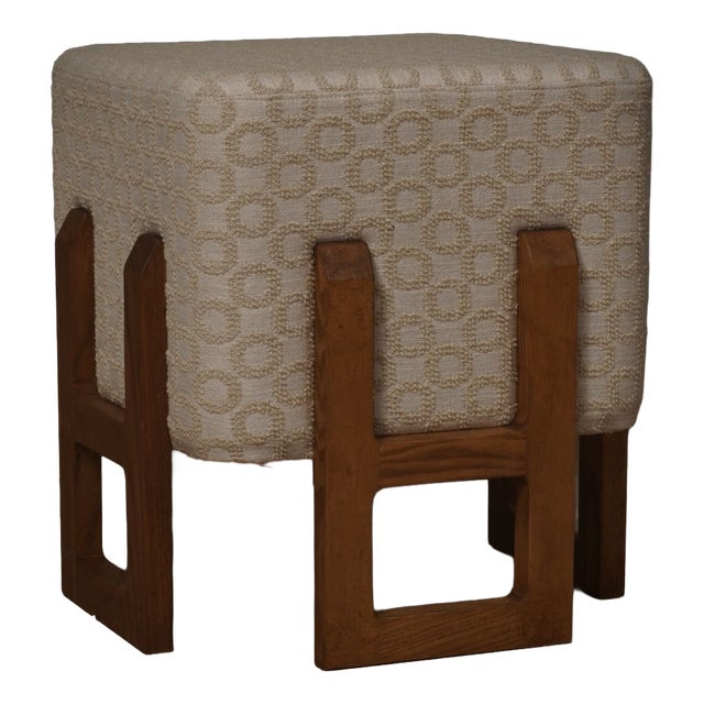 Art Deco Pouf in Wood and White Cream, 1990 For Sale