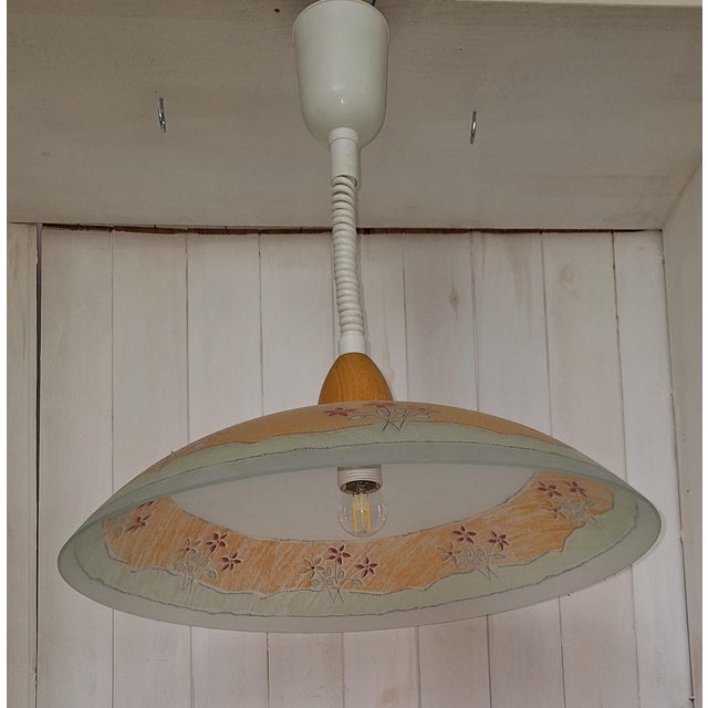 Vintage Ceiling Lamp with Glass Shade on Beechwood Mount, 1990s For Sale - Image 6 of 7