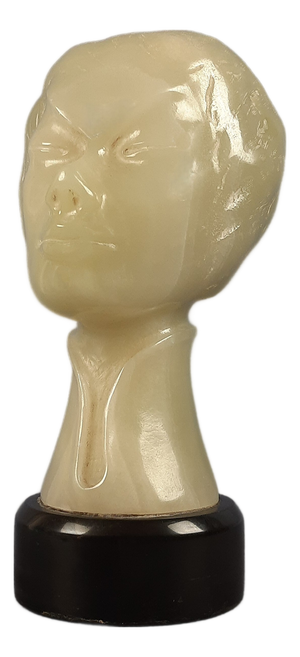 Vintage Stylized Woman's Head Sculpture in Green Onyx Stone with Marble Base, 20th Century