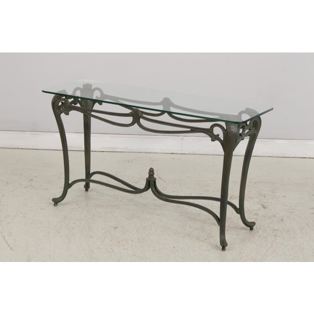 Queen Anne Wrought Iron & Glass Top Console Sofa Table For Sale - Image 3 of 16