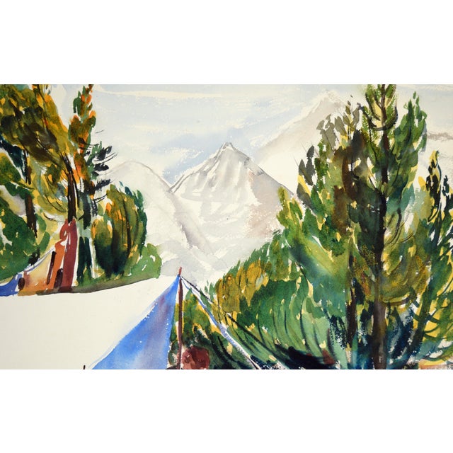 Staking a Tent, Modernist Landscape in Watercolor on Paper by Lucile Marie Johnston For Sale - Image 4 of 8