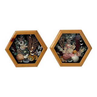 Vintage Pair of Sailor’s Valentines, Octagonal Handmade Shell, Art. For Sale