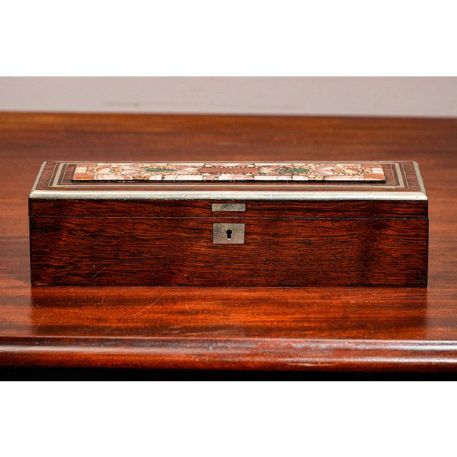 Brown Magnificent Antique Grand Tour Inlaid Specimen Stone Pietra Dura Box Home Decor For Sale - Image 8 of 14