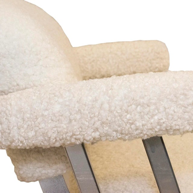 Metal Vintage DoMore Office Swivel Chair Upholstered in White Faux Shearling For Sale - Image 7 of 8