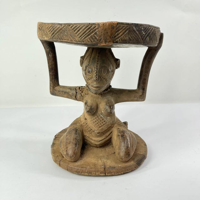 Early 20th Century Early 20th Century Tabwa Figural Stool with Indigenous Repairs For Sale - Image 5 of 10