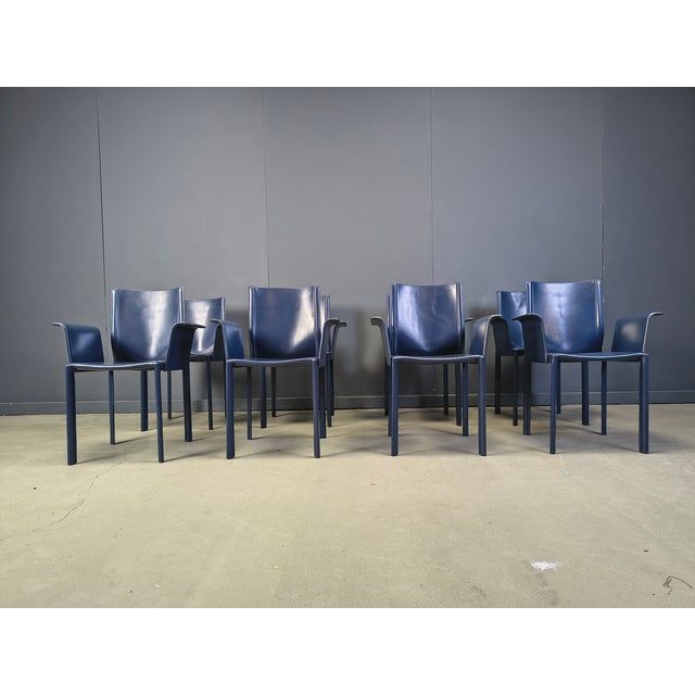 Vintage Blue Leather Dining Chairs, Italy, 1980s, Set of 8 For Sale - Image 6 of 12