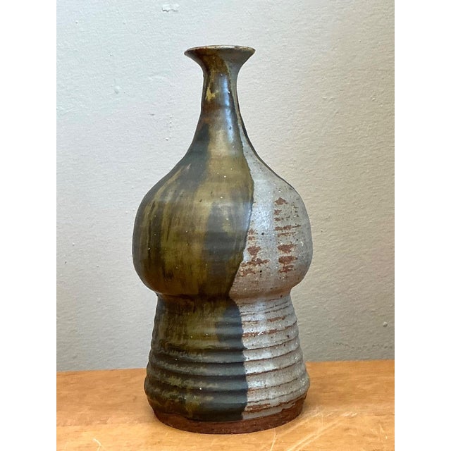 Vintage Two-Tone Glazed Ceramic Vase For Sale In West Palm - Image 6 of 14