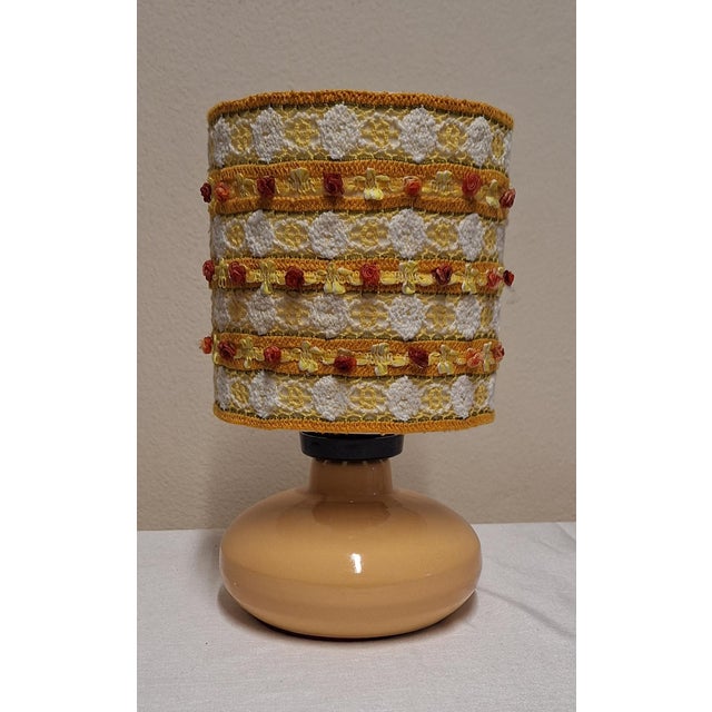 Vintage Yellow Ceramic Table Lamp from Hölscher-Leuchten with Fabric Shade from Lamplove, 1980s, in Very Good conditions....