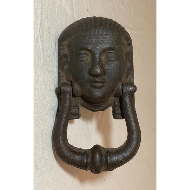 Black Antique 19th Century Egyptian Revival Sphinx Cast Iron Figural Door Knocker For Sale - Image 8 of 11