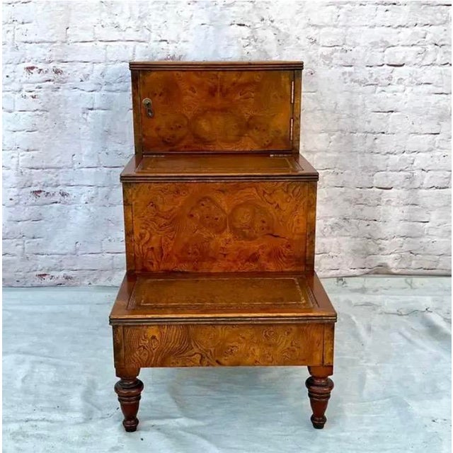 Brown Regency Style Burl Walnut Library or Bedside Steps For Sale - Image 8 of 14