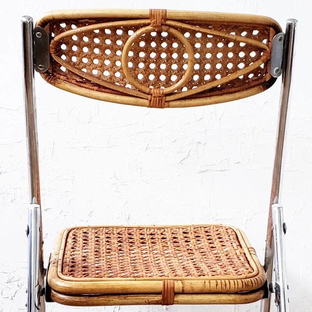 1960s Mid-Century Chrome and Cane Folding Chairs - Set of 2 For Sale - Image 4 of 12