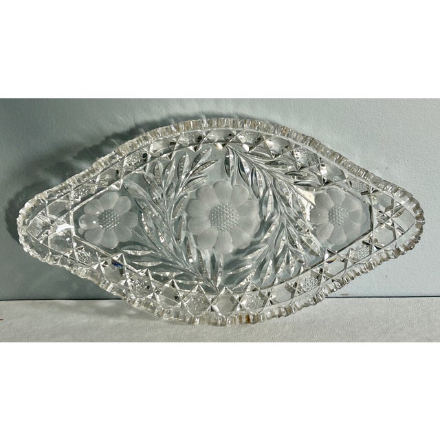 Vintage American Brilliant Period Cut Crystal Glass Oval Scalloped Edge Dish For Sale - Image 4 of 16