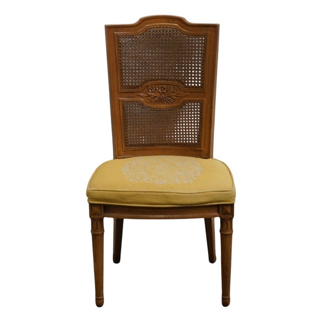Henredon Furniture Walnut Italian Mediterranean Cane Back Dining Side Chair For Sale
