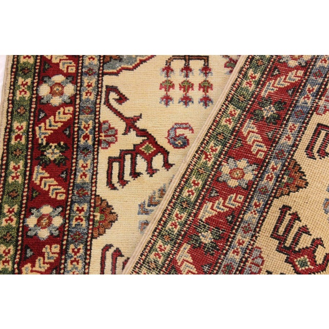 Ivory Boho Chic Kazak Ivory/Red Wool Runner Rug - 2'8''x9'8'' For Sale - Image 8 of 10