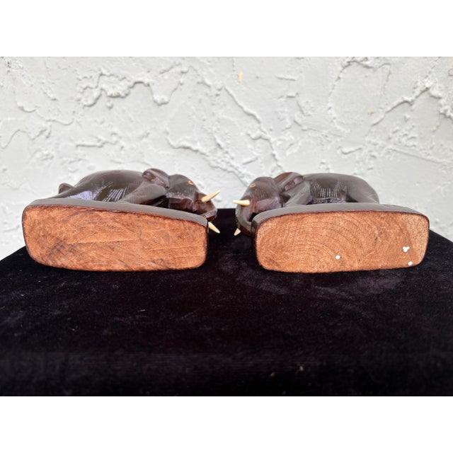 Vintage Hand-Carved Wooden Elephant Figurines – Set of 2 For Sale In Orlando - Image 6 of 7