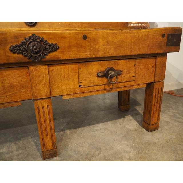 Antique French Double Butcher Block Table With Iron Mounts, Circa 1920s For Sale - Image 14 of 18