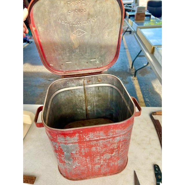 Vintage Red Industrial Waste Basket-Garage Oil Rags For Sale In West Palm - Image 6 of 7