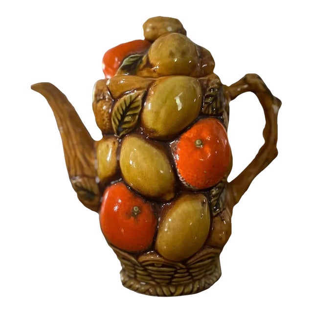 1960s Majolica Citrus Chic Teapot For Sale