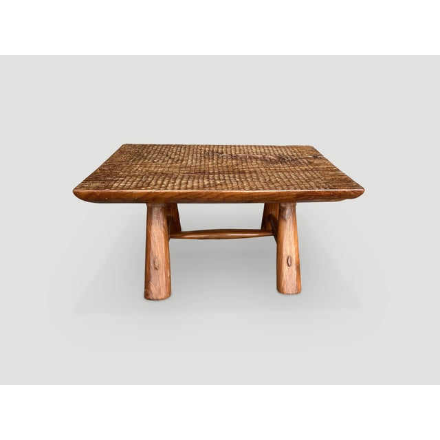 Andrianna Shamaris Minimalist Hand Carved Teak Wood Side Table or Coffee Table For Sale - Image 17 of 18
