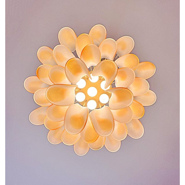 Vintage Italian Murano Chandelier with Acid-Etched Amber Glass Petals, 1990s For Sale - Image 16 of 17