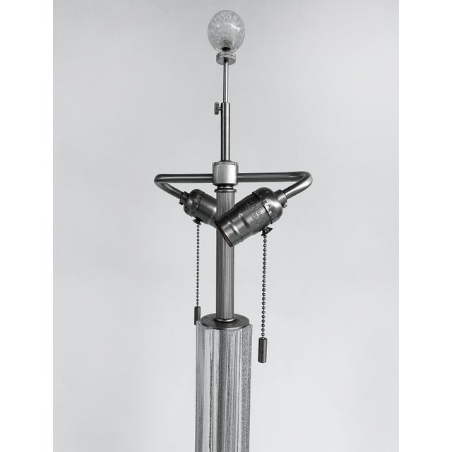 1980s Italian Seguso Silver-Infused Blown Murano Glass Floor Lamp With Fabric Shade For Sale - Image 4 of 10