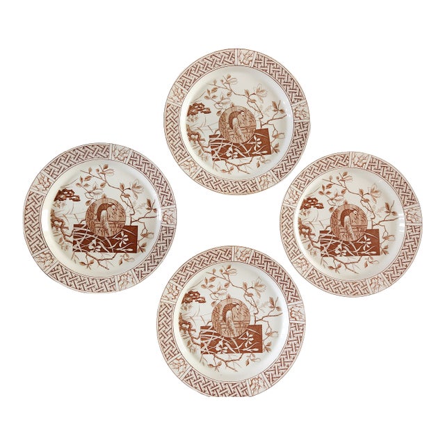 1940s Set of 4 Antique Art Deco 1940s Mintons Faisan Dinner Plate Minton Botanical Pheasant Bird Decor For Sale