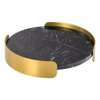 Pedros Round Tray, Brass/Black Marble For Sale
