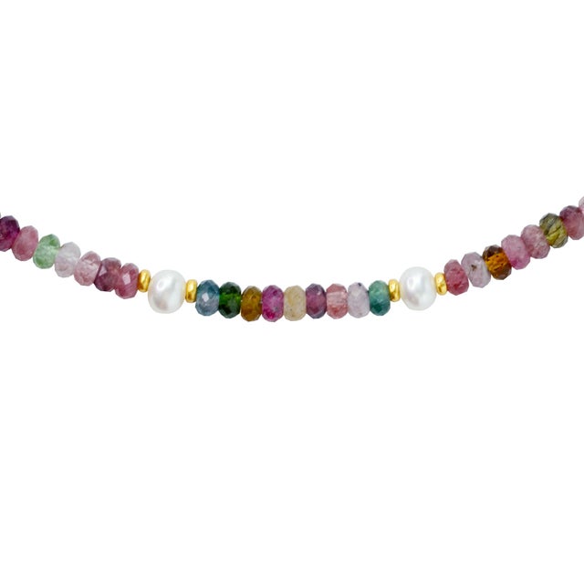 Tourmaline Pearl 14k Gold Necklace For Sale - Image 4 of 11