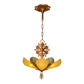 1930s Art Deco “Rayburn” 5 Light Slip Shade Chandelier #2609 For Sale